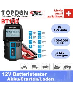 TOPDON BT100 Car Battery Tester 12V 100-2000 CCA Digital Auto Battery Analyzer for Car Truck Motorcycle Cranking Charging Test