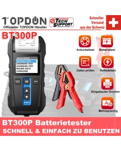 Topdon BT300P Auto Batterie Tester mit Druck 12V Auto Batterie Tester mit Drucker Batterie Last Test für Motorrad Auto ladung