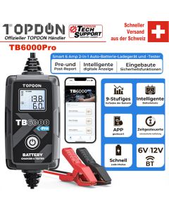 TOPDON TB6000Pro 5-240ah 6V 12V 2 en 1 Chargeur de batterie de voiture Testeur de batterie plomb acide lithium Chargeur de batterie intelligent