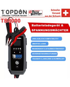 TOPDON TB8000 battery charger for AGM, LI, WET, GEL, MF, CAL, EFB, and other battery types